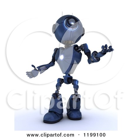Clipart of a 3d Blue Android Robot Looking up - Royalty Free CGI Illustration by KJ Pargeter