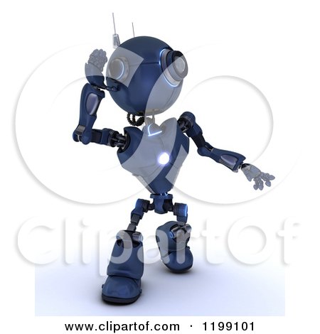 Clipart of a 3d Blue Android Robot Listening - Royalty Free CGI Illustration by KJ Pargeter