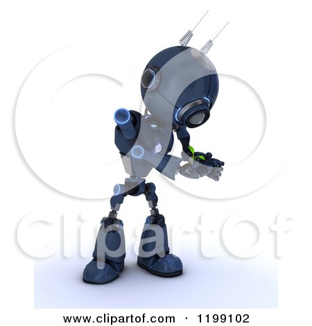 Clipart of a 3d Blue Android Robot Caring for a Plant - Royalty Free CGI Illustration by KJ Pargeter