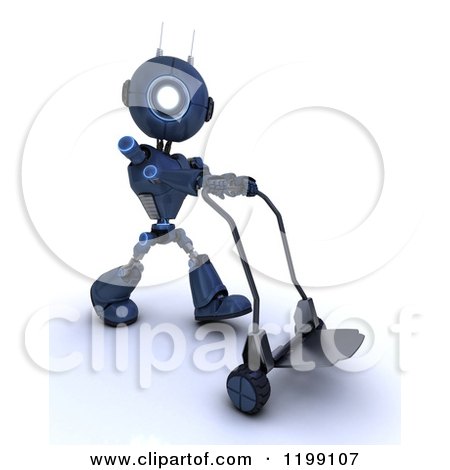Clipart of a 3d Blue Android Robot Pushing a Dolly - Royalty Free CGI Illustration by KJ Pargeter