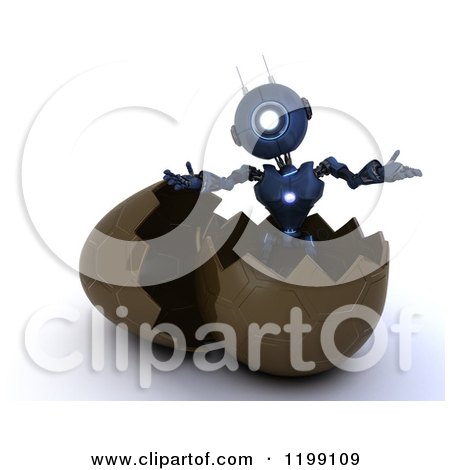 Clipart of a 3d Blue Android Robot in a Chocolate Easter Egg - Royalty Free CGI Illustration by KJ Pargeter