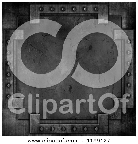 Clipart of a 3d Grungy Concrete Framed with Metal and Rivets - Royalty Free CGI Illustration by KJ Pargeter