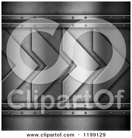 Clipart of 3d Brushed Metal Silver Arrows and Rivets - Royalty Free CGI Illustration by KJ Pargeter