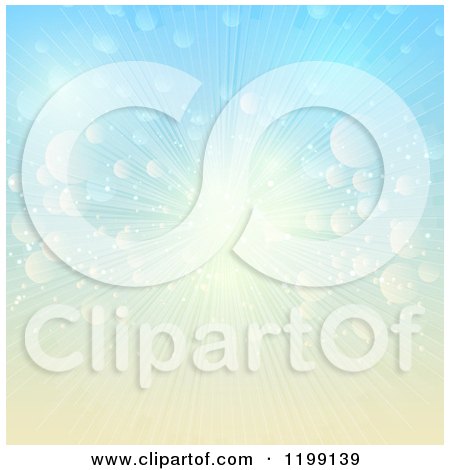 Clipart of a Blue and Yellow Gradient Background with Rays and Flares - Royalty Free Vector Illustration by KJ Pargeter