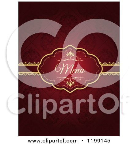 Clipart of a Red Menu Design with an Ornate Golden Frame and Sample Text - Royalty Free Vector Illustration by KJ Pargeter