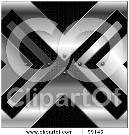 Clipart of a 3d Silver Metal X on Black - Royalty Free Vector Illustration by KJ Pargeter