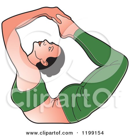 Clipart of a Fit Woman in Green Stretching in the Yoga Bowpose - Royalty Free Vector Illustration by Lal Perera