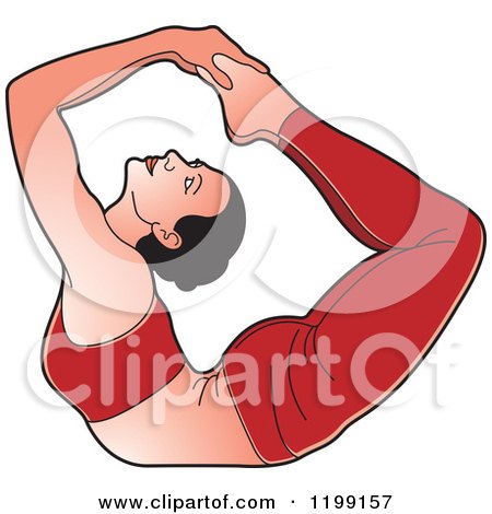 Clipart of a Fit Woman in Red Stretching in the Yoga Bowpose - Royalty Free Vector Illustration by Lal Perera