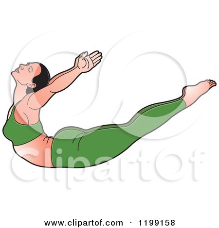 Clipart of a Fit Woman in Green Stretching in the Dhanurasana Yoga Pose - Royalty Free Vector Illustration by Lal Perera