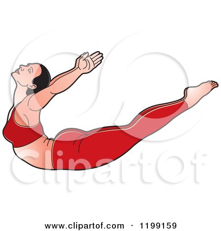 Clipart of a Fit Woman in Red Stretching in the Dhanurasana Yoga Pose - Royalty Free Vector Illustration by Lal Perera