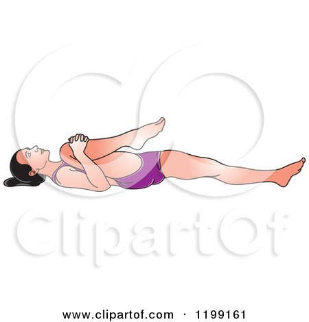 Clipart of a Fit Woman in Purple Stretching in the Pavanamuktasana Yoga Pose - Royalty Free Vector Illustration by Lal Perera