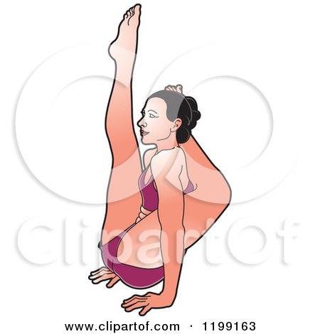 Clipart of a Fit Woman in Purple Stretching in the Yoga Tree Pose - Royalty Free Vector Illustration by Lal Perera