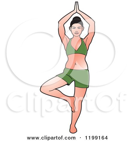 Clipart of a Fit Woman in Green Standing in the Yoga Tree Pose - Royalty Free Vector Illustration by Lal Perera