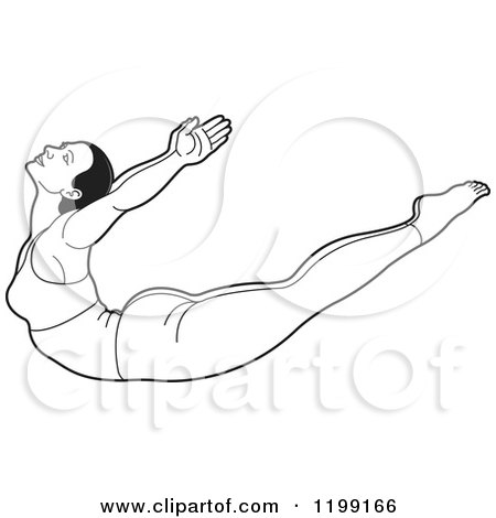 Clipart of a Black and White Fit Woman Stretching in the Dhanurasana Yoga Pose - Royalty Free Vector Illustration by Lal Perera