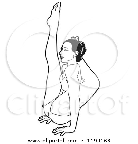 Clipart of a Black and White Fit Woman Stretching in the Yoga Tree Pose - Royalty Free Vector Illustration by Lal Perera