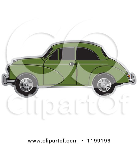 Clipart of a Vingage Green Morris Minor Car with Tinted Windows - Royalty Free Vector Illustration by Lal Perera
