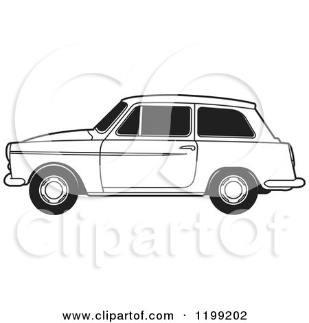 Clipart of a Black and White Austin A40 Car - Royalty Free Vector Illustration by Lal Perera