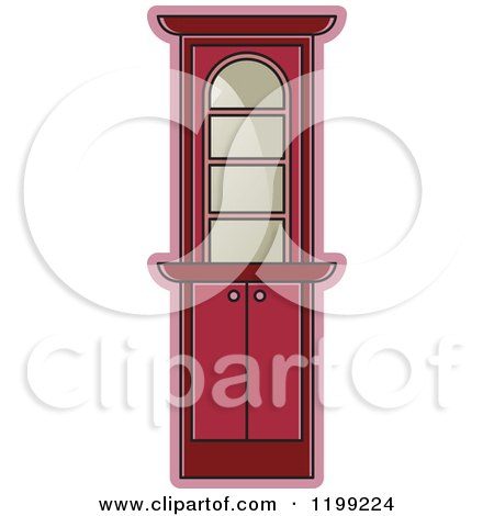 Clipart of a Maroon Corner Showcase Cabinet - Royalty Free Vector Illustration by Lal Perera