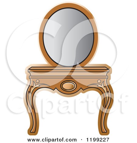 Clipart of a Brown Vanity Table and Mirror - Royalty Free Vector Illustration by Lal Perera