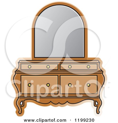 Clipart of a Brown Dresser and Mirror - Royalty Free Vector Illustration by Lal Perera