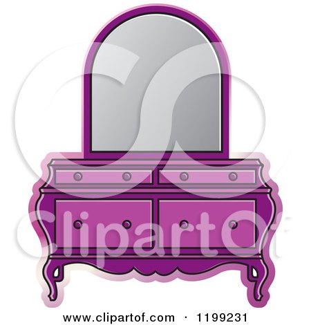 Clipart of a Purple Dresser and Mirror - Royalty Free Vector Illustration by Lal Perera