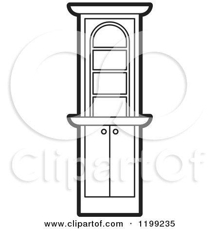 Clipart of a Black and White Corner Showcase Cabinet - Royalty Free Vector Illustration by Lal Perera
