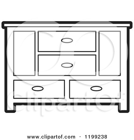 Clipart of a Black and White Sideboard Cabinet 2 - Royalty Free Vector Illustration by Lal Perera