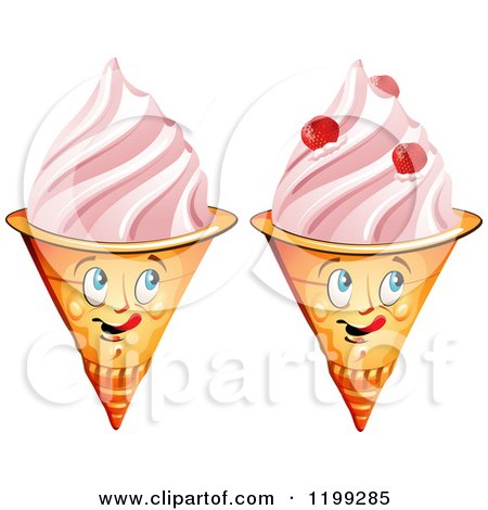 Cartoon of Waffle Ice Cream Cone Mascots - Royalty Free Vector Clipart by merlinul