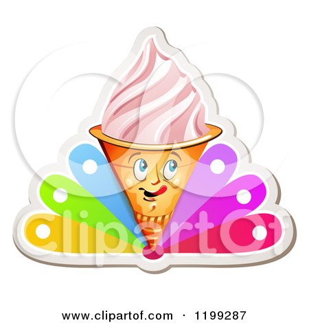 Clipart of a Strawberry Ice Cream Cone with Frozen Yogurt and Colorful Petals on White - Royalty Free Vector Illustration by merlinul