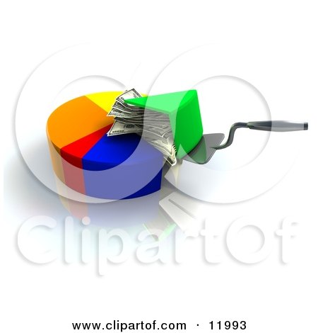 Spatula Scooping a Money Filled Slice of a Pie Chart Clipart Illustration by Leo Blanchette
