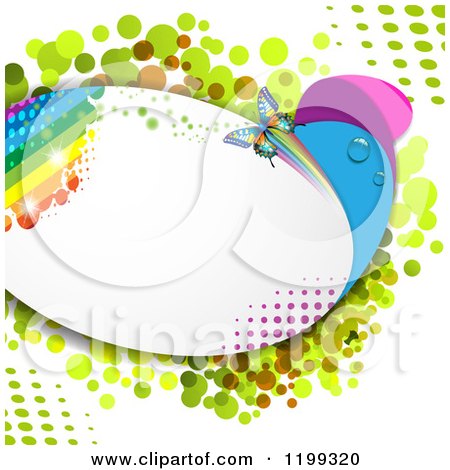 Clipart of a Butterfly Background with Halftone and a Rainbow in a Frame - Royalty Free Vector Illustration by merlinul