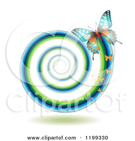 Clipart of Butterflies Leaving a Spiraling Trail - Royalty Free Vector Illustration by merlinul