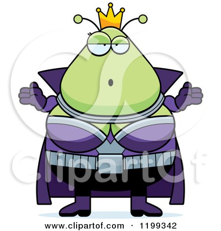 Cartoon of a Shrugging Careless Martian Queen - Royalty Free Vector Clipart by Cory Thoman