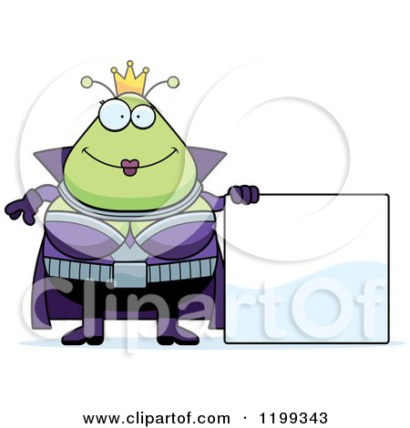 Cartoon of a Happy Martian Queen with a Sign - Royalty Free Vector Clipart by Cory Thoman