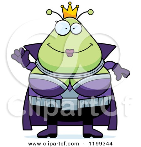 Cartoon of a Friendly Waving Martian Queen - Royalty Free Vector Clipart by Cory Thoman