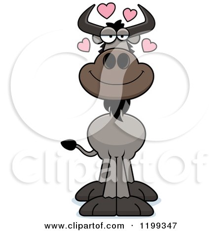 Cartoon of a Loving Wildebeest with Hearts - Royalty Free Vector Clipart by Cory Thoman