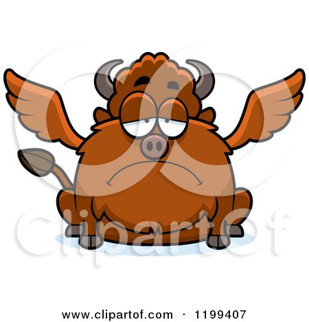 Cartoon of a Depressed Chubby Winged Buffalo - Royalty Free Vector Clipart by Cory Thoman