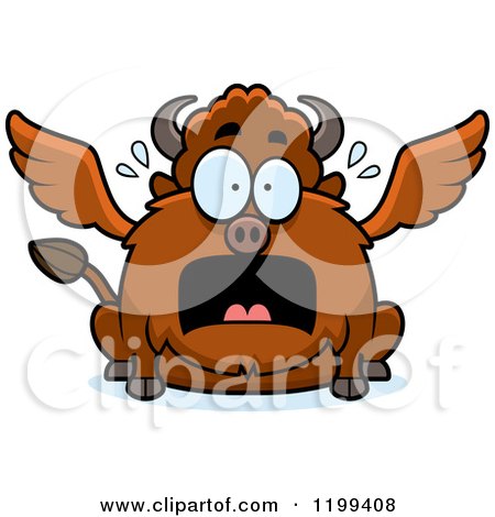 Cartoon of a Scared Chubby Winged Buffalo - Royalty Free Vector Clipart by Cory Thoman