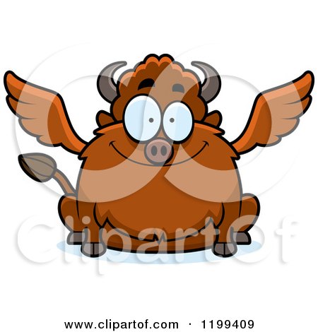 Cartoon of a Happy Smiling Chubby Winged Buffalo - Royalty Free Vector Clipart by Cory Thoman