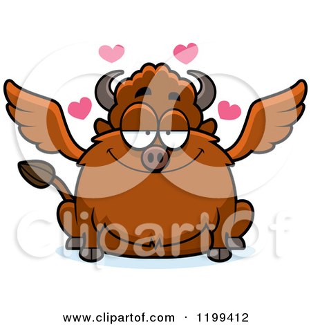 Cartoon of a Bored Chubby Winged Buffalo - Royalty Free Vector Clipart by Cory Thoman