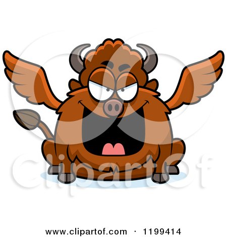 Cartoon of a Mean Chubby Winged Buffalo - Royalty Free Vector Clipart by Cory Thoman
