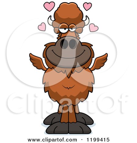 Cartoon of a Loving Winged Buffalo with Hearts - Royalty Free Vector Clipart by Cory Thoman
