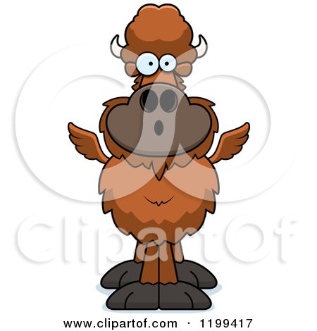 Cartoon of a Surprised Winged Buffalo - Royalty Free Vector Clipart by Cory Thoman