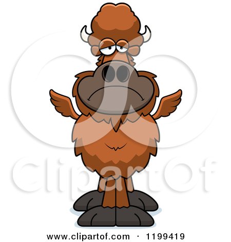 Cartoon of a Depressed Winged Buffalo - Royalty Free Vector Clipart by Cory Thoman
