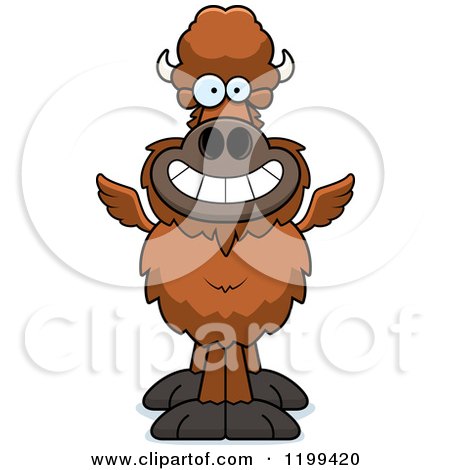 Cartoon of a Grinning Winged Buffalo - Royalty Free Vector Clipart by Cory Thoman
