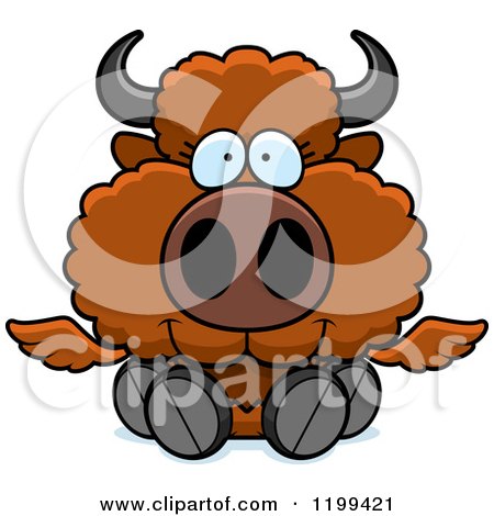 Cartoon of a Cute Sitting Winged Buffalo Calf - Royalty Free Vector Clipart by Cory Thoman