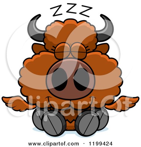 Cartoon of a Cute Sleeping Winged Buffalo Calf - Royalty Free Vector Clipart by Cory Thoman