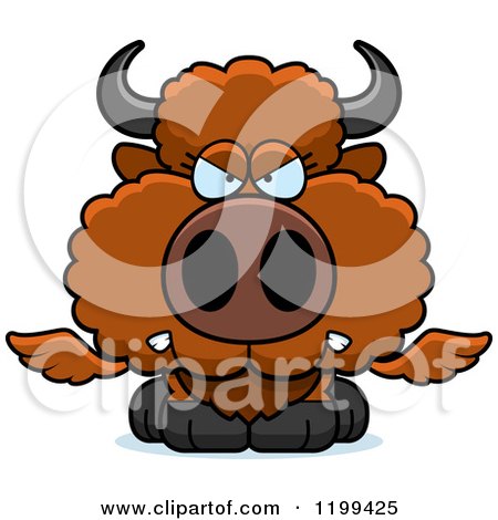 Cartoon of a Mad Winged Buffalo Calf - Royalty Free Vector Clipart by Cory Thoman