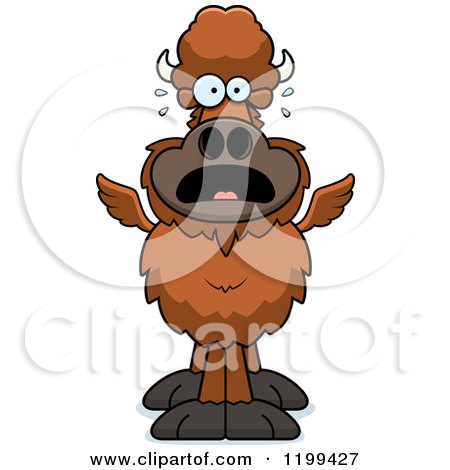Cartoon of a Scared Winged Buffalo - Royalty Free Vector Clipart by Cory Thoman
