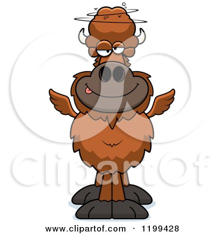 Cartoon of a Drunk Winged Buffalo - Royalty Free Vector Clipart by Cory Thoman